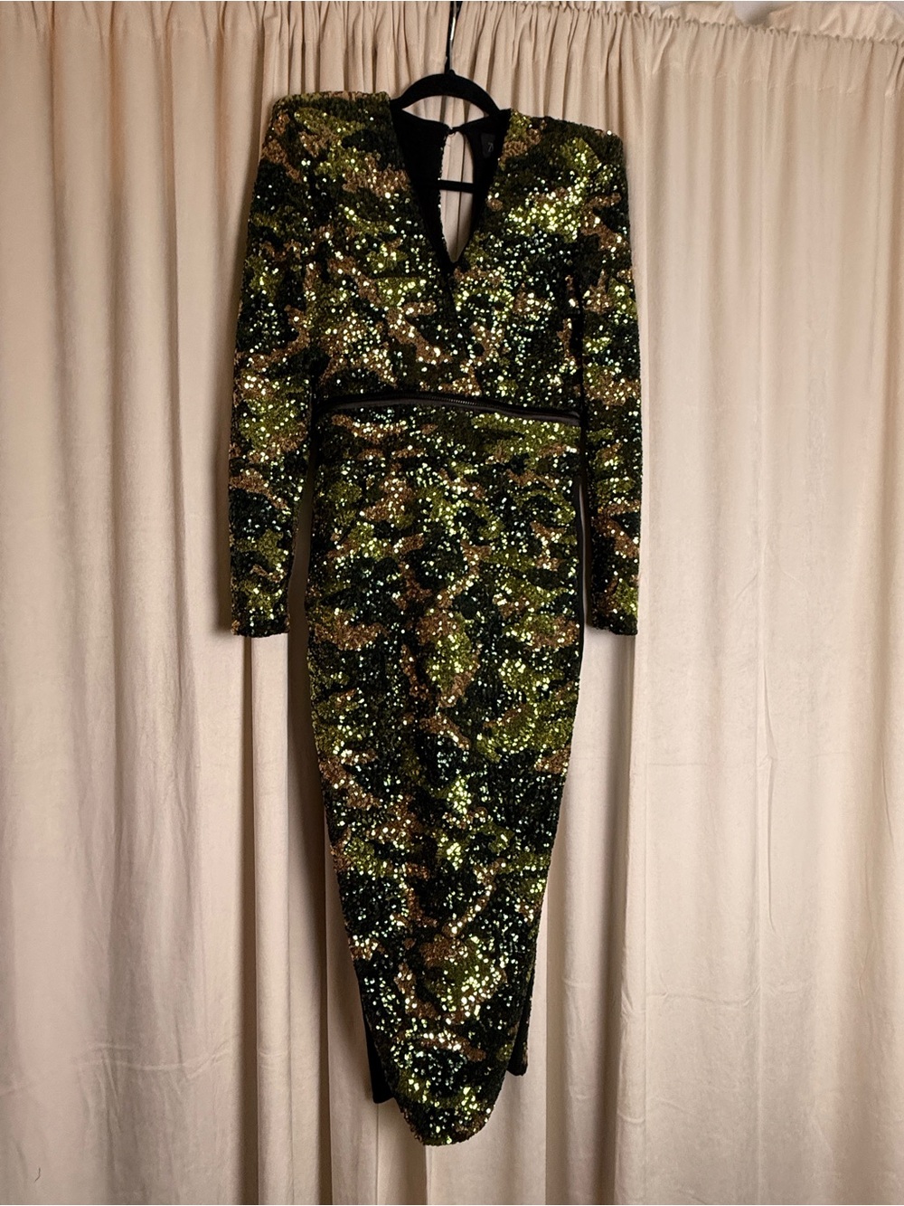 ZHIVAGO Sequin Camouflage Long Sleeve Midi Dress - Tears in rain- US 6